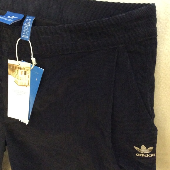 NWT Adidas navy blue corduroy wide leg crop pants - Picture 4 of 11